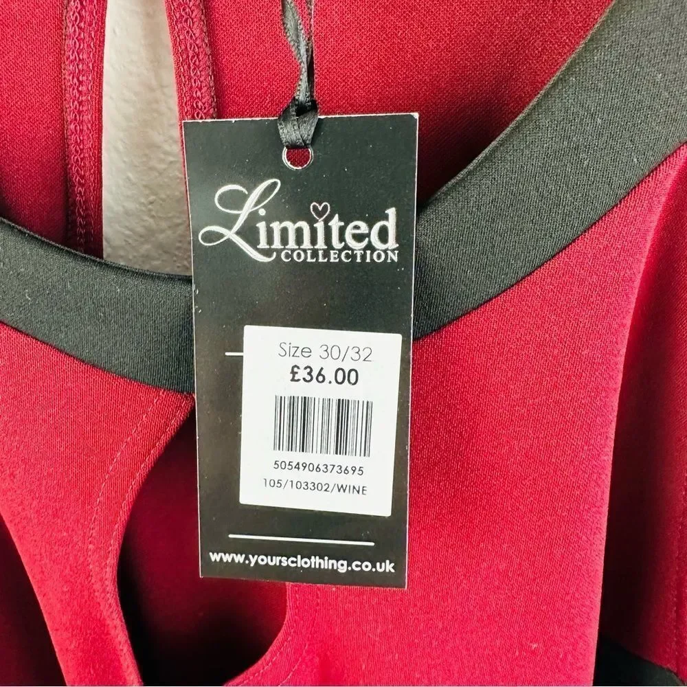 Limited Collection Burgundy Black High Neck Dress Size UK 30/32 US‎ 3X/4X NWT - Picture 2 of 3